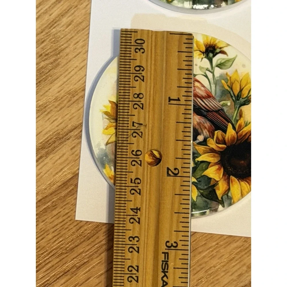Set Of 2 Custom Made Ceramic Car Coasters Cardinal And sunflowers